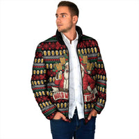 Santa Hold My Beer Christmas Padded Jacket with Beer Mugs and Holiday Pattern - Wonder Print Shop