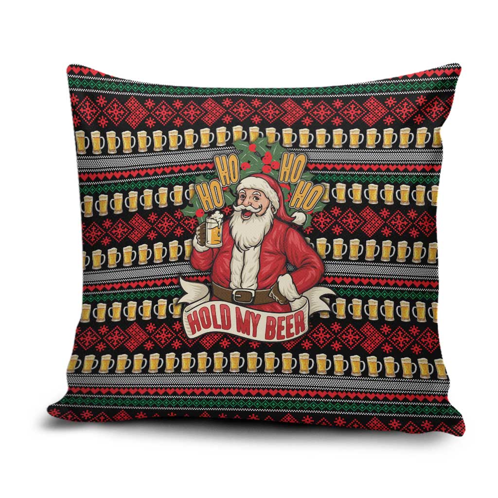 Santa Hold My Beer Christmas Pillow Cover with Beer Mugs and Holiday Pattern - Wonder Print Shop