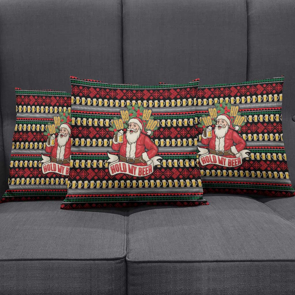 Santa Hold My Beer Christmas Pillow Cover with Beer Mugs and Holiday Pattern - Wonder Print Shop