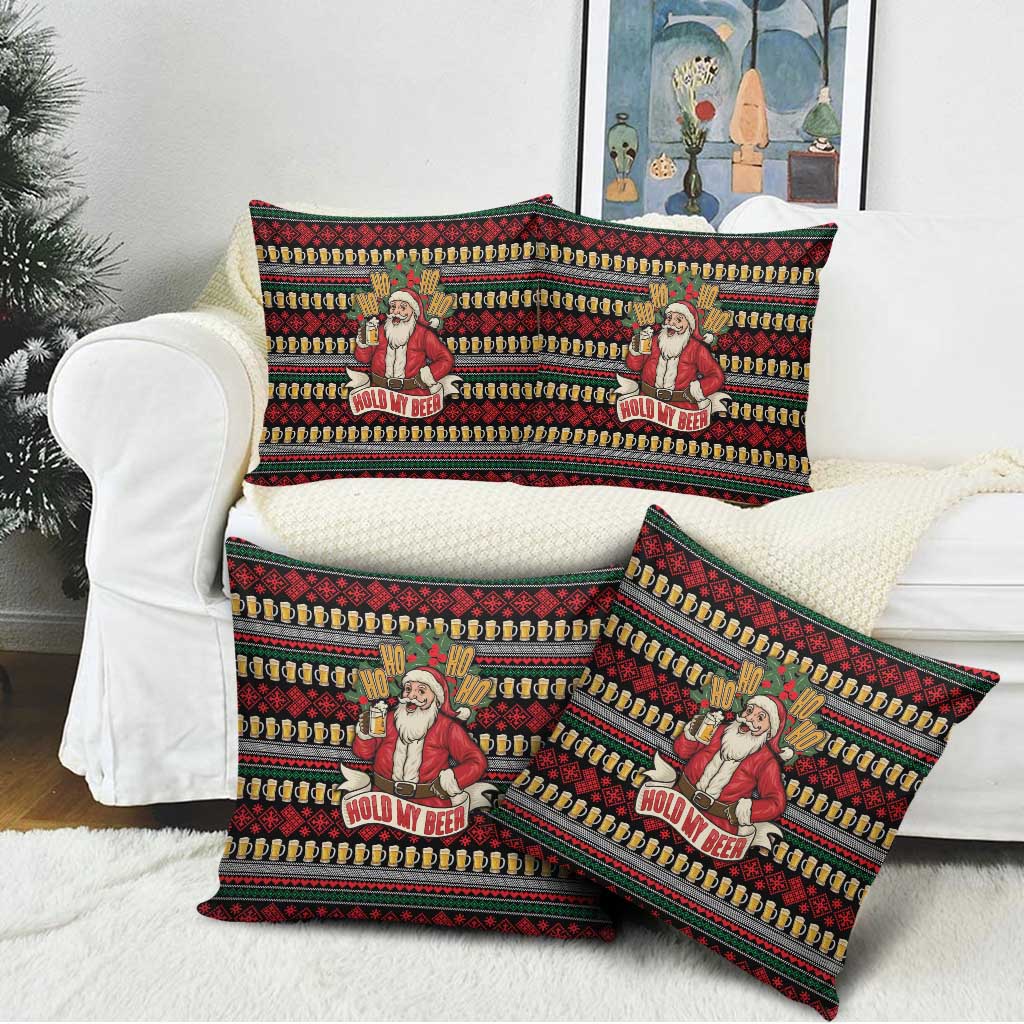Santa Hold My Beer Christmas Pillow Cover with Beer Mugs and Holiday Pattern - Wonder Print Shop