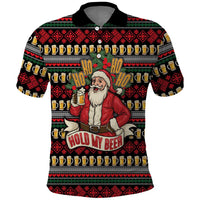 Santa Hold My Beer Christmas Polo Shirt with Beer Mugs and Holiday Pattern - Wonder Print Shop