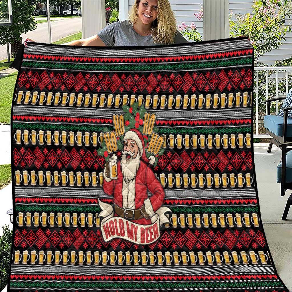 Santa Hold My Beer Christmas Quilt with Beer Mugs and Holiday Pattern - Wonder Print Shop