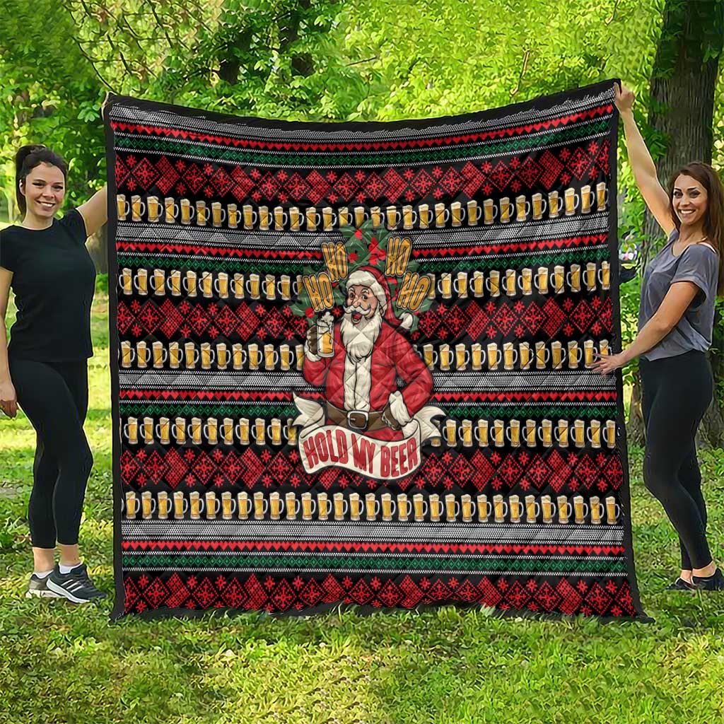 Santa Hold My Beer Christmas Quilt with Beer Mugs and Holiday Pattern - Wonder Print Shop