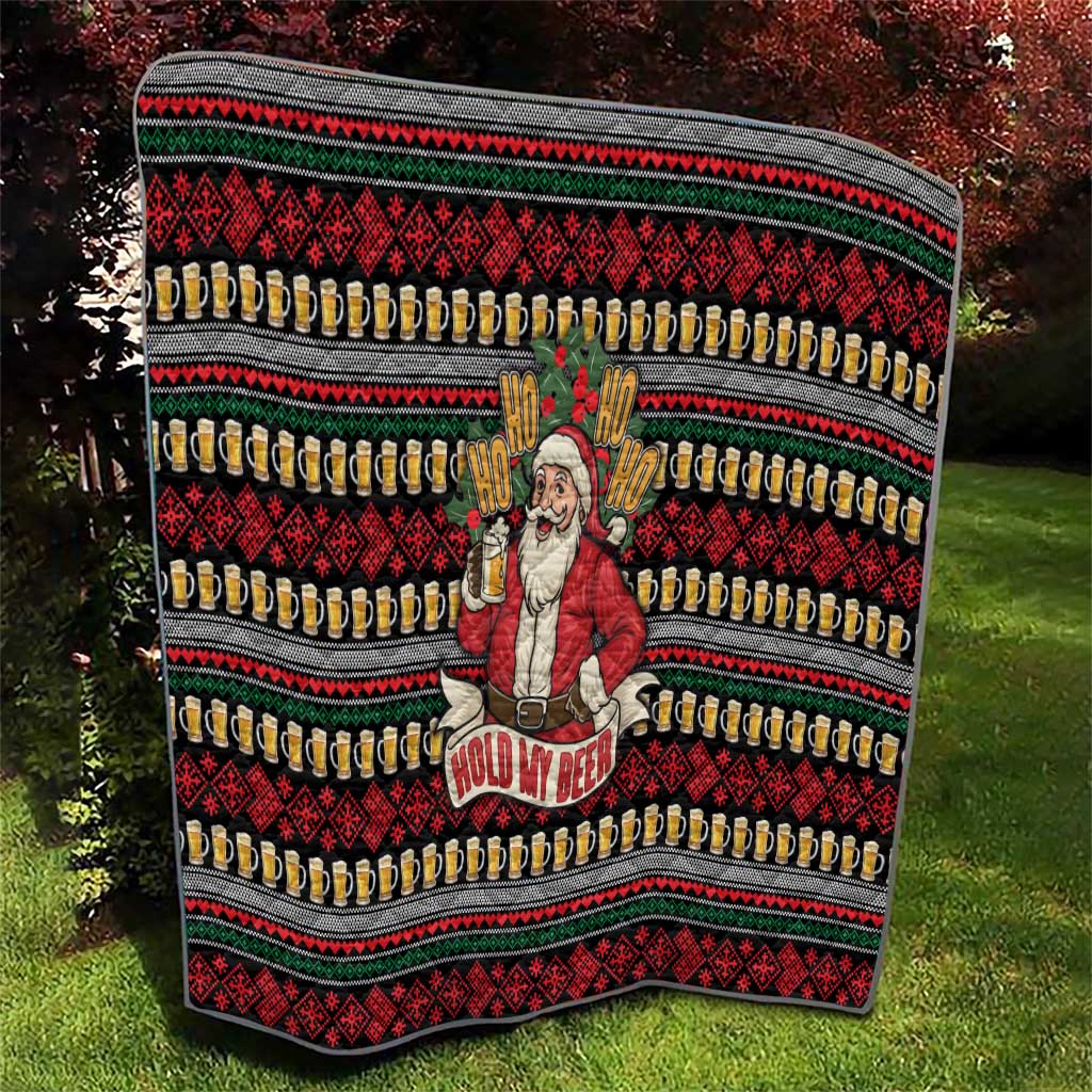 Santa Hold My Beer Christmas Quilt with Beer Mugs and Holiday Pattern - Wonder Print Shop