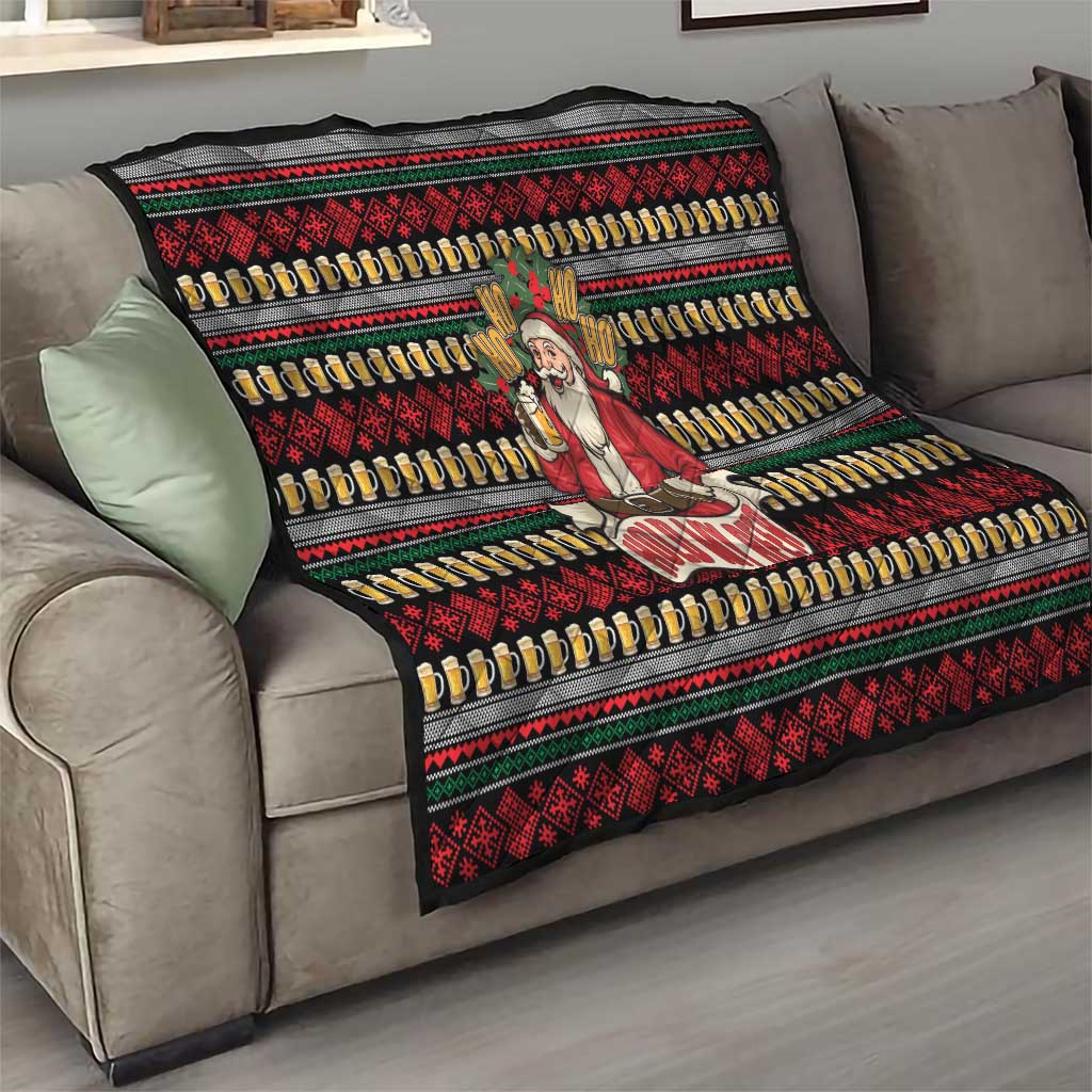 Santa Hold My Beer Christmas Quilt with Beer Mugs and Holiday Pattern - Wonder Print Shop