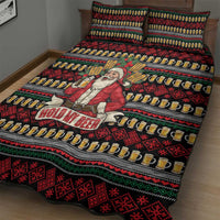 Santa Hold My Beer Christmas Quilt Bed Set with Beer Mugs and Holiday Pattern - Wonder Print Shop