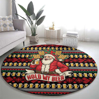 Santa Hold My Beer Christmas Round Carpet with Beer Mugs and Holiday Pattern - Wonder Print Shop