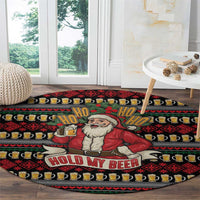 Santa Hold My Beer Christmas Round Carpet with Beer Mugs and Holiday Pattern - Wonder Print Shop