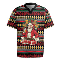 Santa Hold My Beer Christmas Rugby Jersey with Beer Mugs and Holiday Pattern - Wonder Print Shop
