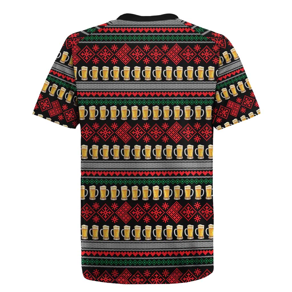 Santa Hold My Beer Christmas Rugby Jersey with Beer Mugs and Holiday Pattern - Wonder Print Shop