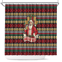 Santa Hold My Beer Christmas Shower Curtain with Beer Mugs and Holiday Pattern - Wonder Print Shop