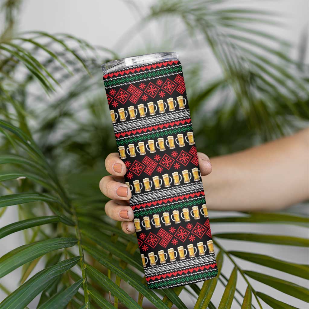 Santa Hold My Beer Christmas Skinny Tumbler with Beer Mugs and Holiday Pattern - Wonder Print Shop