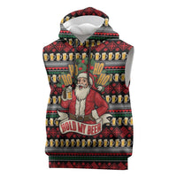 Santa Hold My Beer Christmas Sleeveless Hoodie with Beer Mugs and Holiday Pattern - Wonder Print Shop