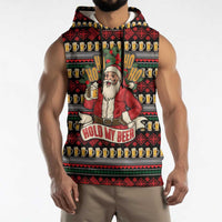 Santa Hold My Beer Christmas Sleeveless Hoodie with Beer Mugs and Holiday Pattern - Wonder Print Shop