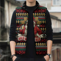Santa Hold My Beer Christmas Sleeveless Puffer Jacket with Beer Mugs and Holiday Pattern - Wonder Print Shop