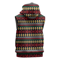 Santa Hold My Beer Christmas Sleeveless Zip Hoodie with Beer Mugs and Holiday Pattern - Wonder Print Shop