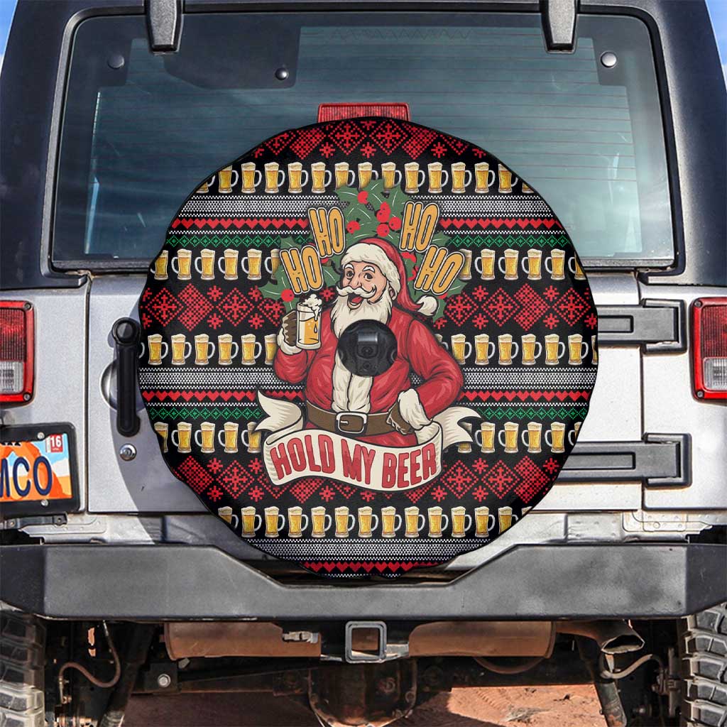 Santa Hold My Beer Christmas Spare Tire Cover with Beer Mugs and Holiday Pattern - Wonder Print Shop