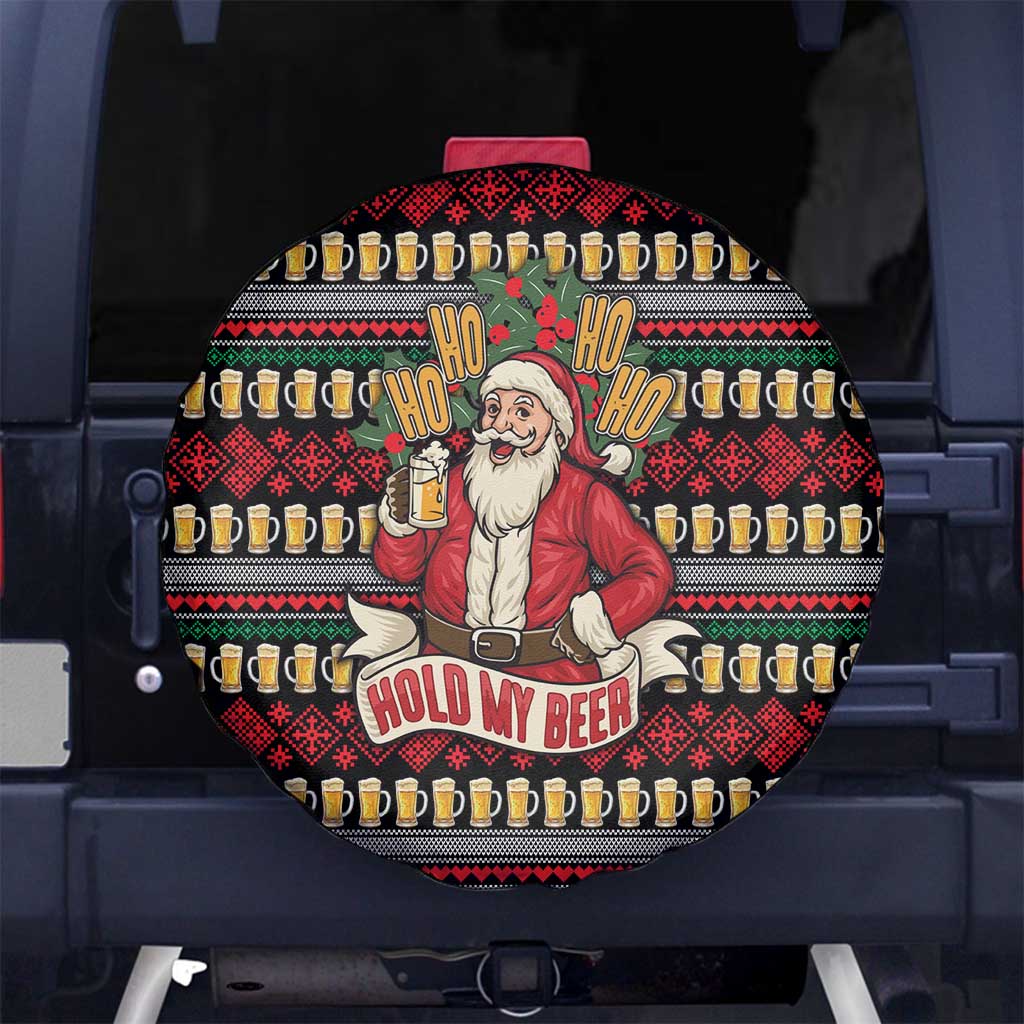 Santa Hold My Beer Christmas Spare Tire Cover with Beer Mugs and Holiday Pattern - Wonder Print Shop