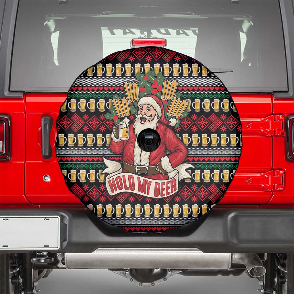 Santa Hold My Beer Christmas Spare Tire Cover with Beer Mugs and Holiday Pattern - Wonder Print Shop