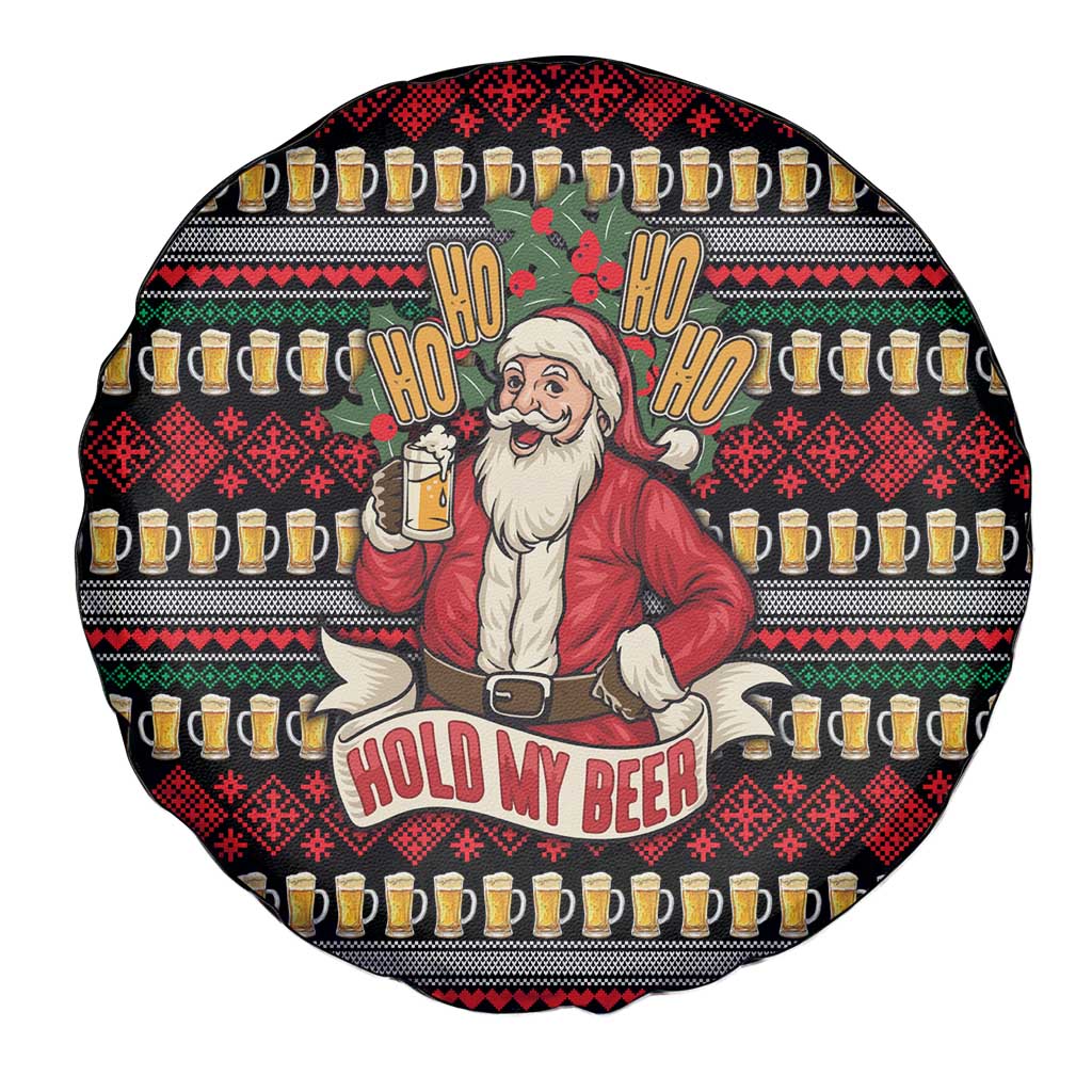 Santa Hold My Beer Christmas Spare Tire Cover with Beer Mugs and Holiday Pattern - Wonder Print Shop