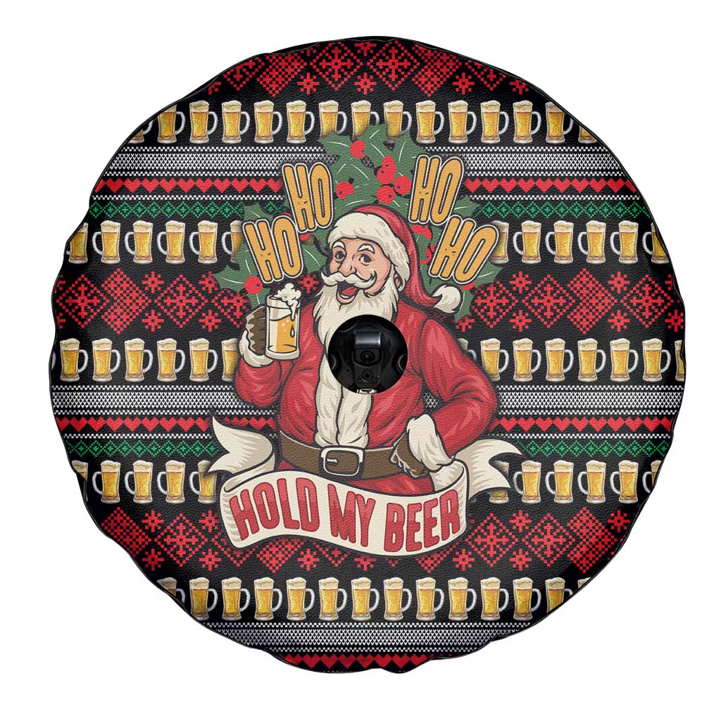Santa Hold My Beer Christmas Spare Tire Cover with Beer Mugs and Holiday Pattern - Wonder Print Shop