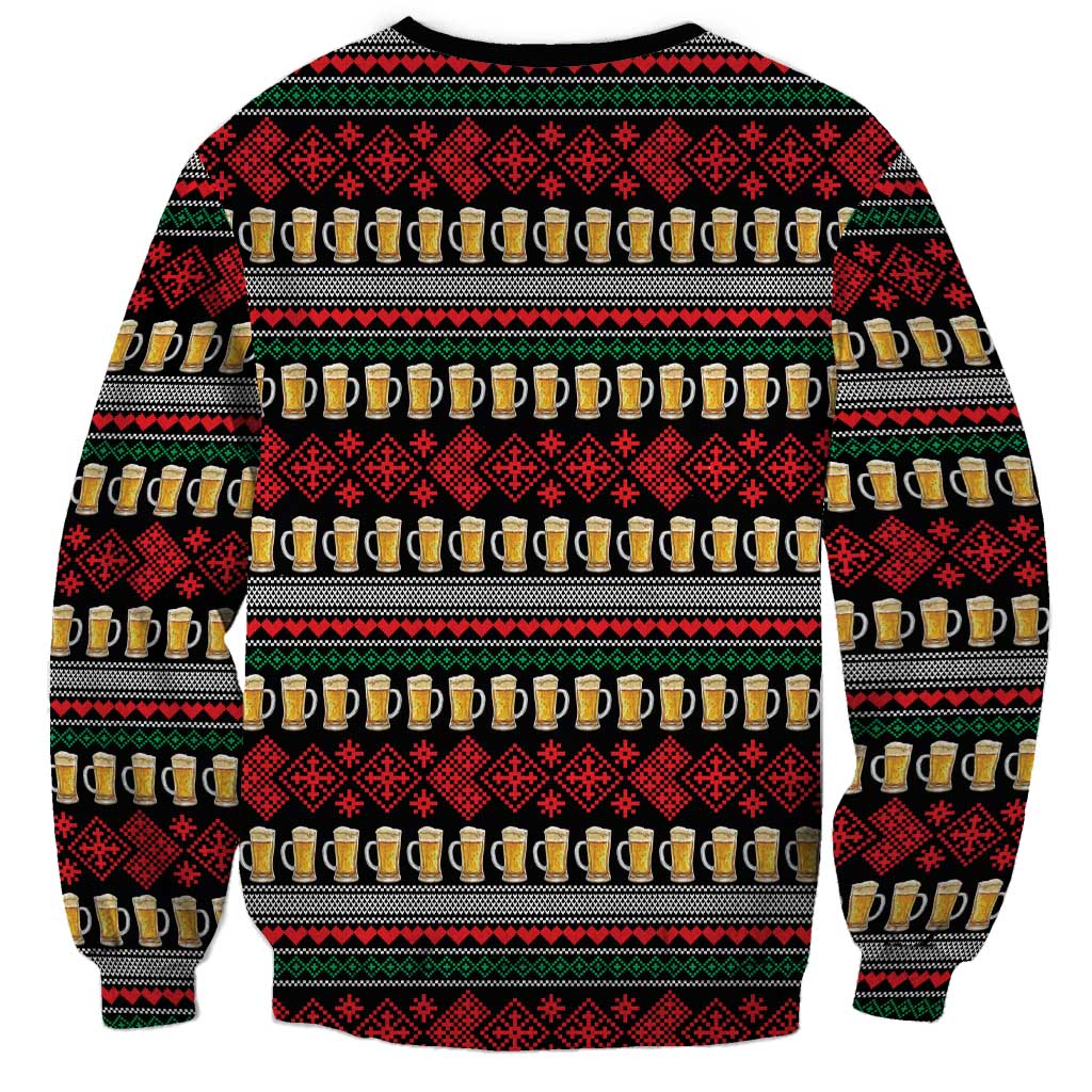 Santa Hold My Beer Christmas Sweatshirt with Beer Mugs and Holiday Pattern - Wonder Print Shop