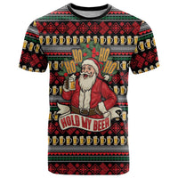 Santa Hold My Beer Christmas T Shirt with Beer Mugs and Holiday Pattern - Wonder Print Shop