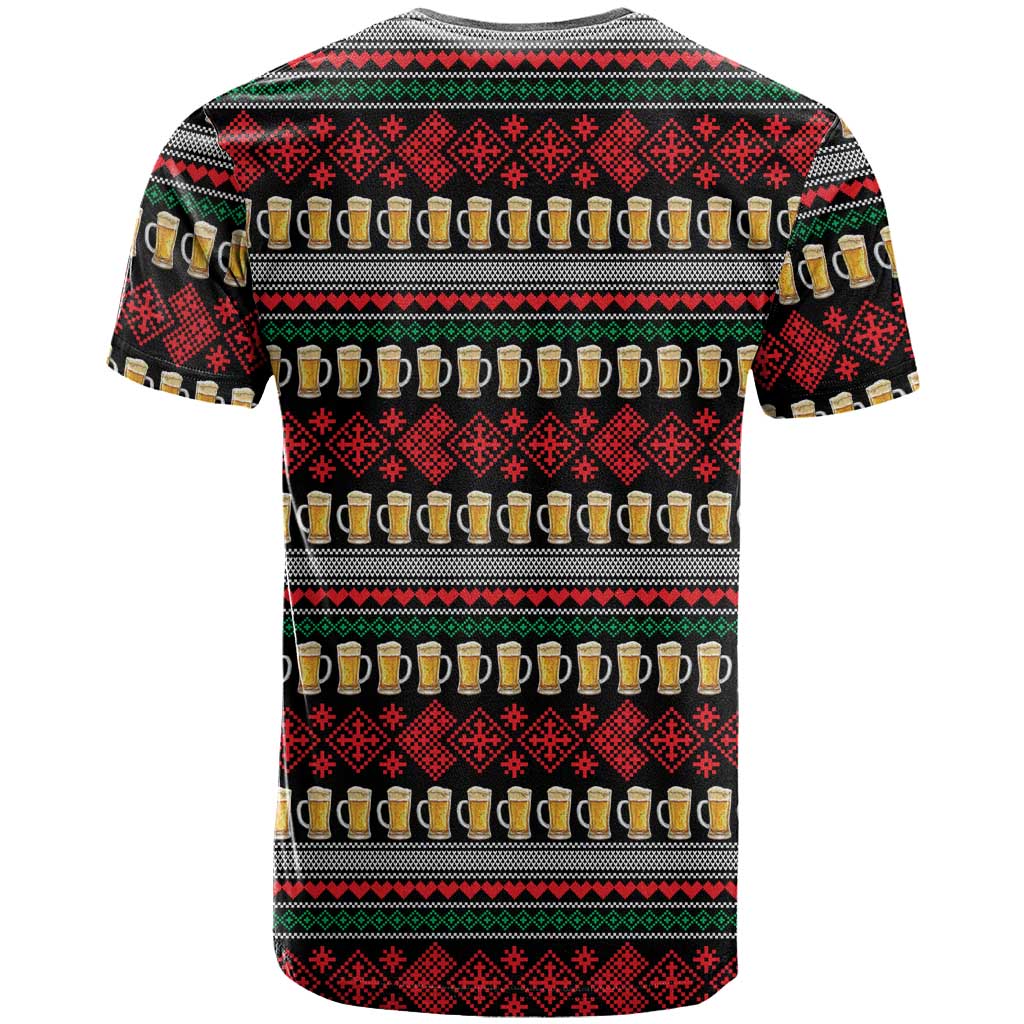 Santa Hold My Beer Christmas T Shirt with Beer Mugs and Holiday Pattern - Wonder Print Shop