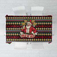 Santa Hold My Beer Christmas Tablecloth with Beer Mugs and Holiday Pattern - Wonder Print Shop