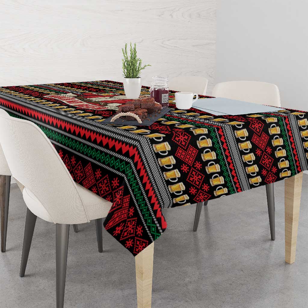 Santa Hold My Beer Christmas Tablecloth with Beer Mugs and Holiday Pattern - Wonder Print Shop