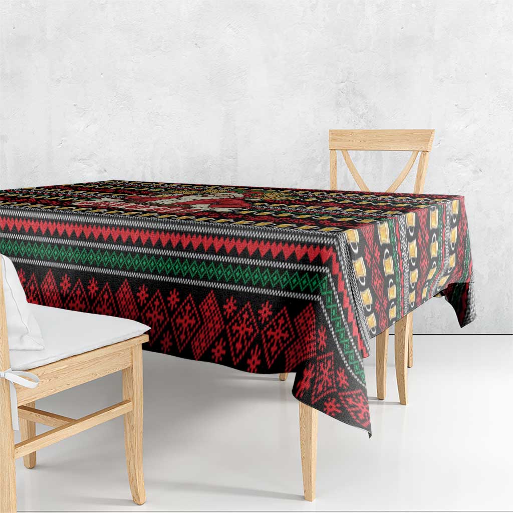 Santa Hold My Beer Christmas Tablecloth with Beer Mugs and Holiday Pattern - Wonder Print Shop