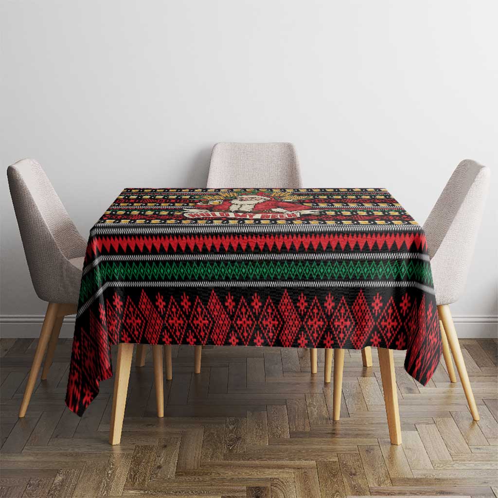 Santa Hold My Beer Christmas Tablecloth with Beer Mugs and Holiday Pattern - Wonder Print Shop