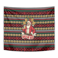 Santa Hold My Beer Christmas Tapestry with Beer Mugs and Holiday Pattern - Wonder Print Shop