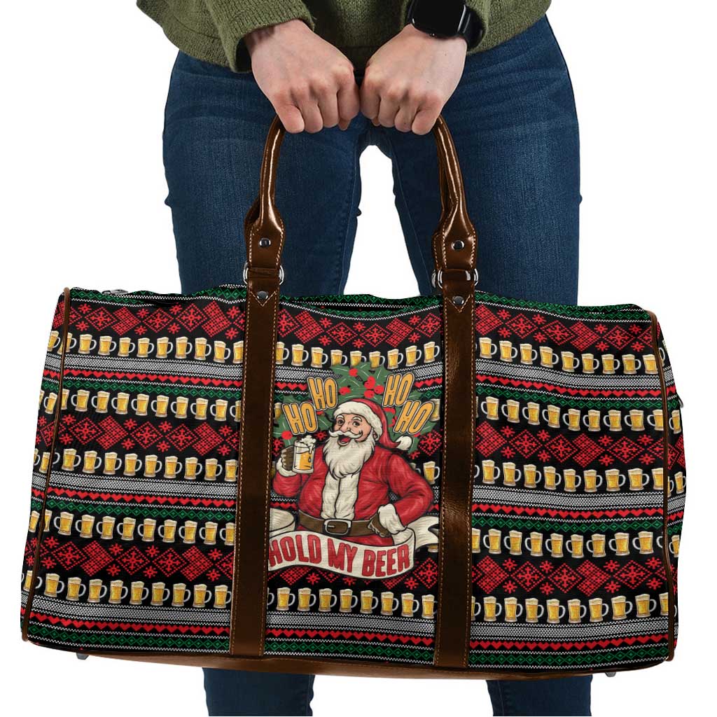 Santa Hold My Beer Christmas Travel Bag with Beer Mugs and Holiday Pattern - Wonder Print Shop