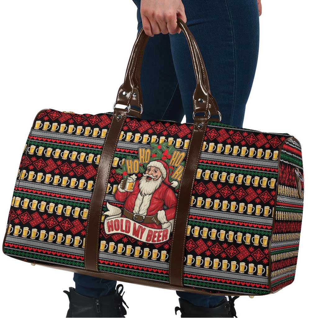 Santa Hold My Beer Christmas Travel Bag with Beer Mugs and Holiday Pattern - Wonder Print Shop