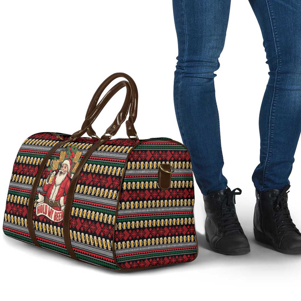 Santa Hold My Beer Christmas Travel Bag with Beer Mugs and Holiday Pattern - Wonder Print Shop
