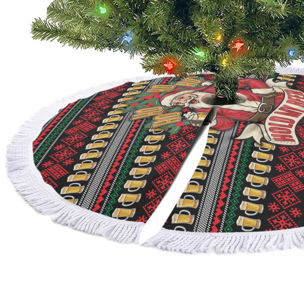 Santa Hold My Beer Christmas Tree Skirt with Beer Mugs and Holiday Pattern - Wonder Print Shop