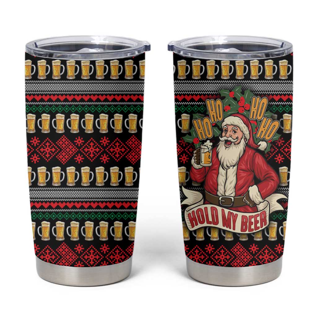 Santa Hold My Beer Christmas Tumbler Cup with Beer Mugs and Holiday Pattern - Wonder Print Shop