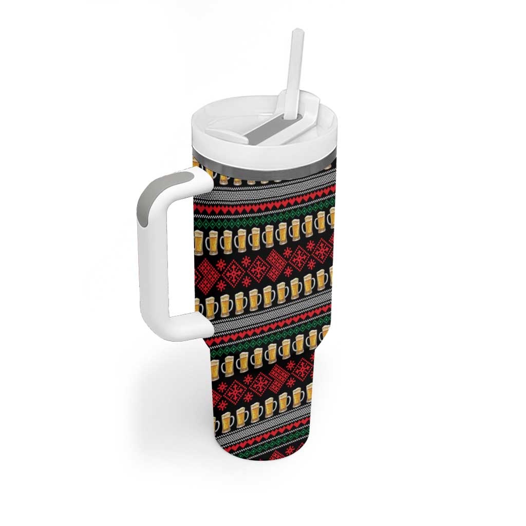 Santa Hold My Beer Christmas Tumbler With Handle with Beer Mugs and Holiday Pattern - Wonder Print Shop