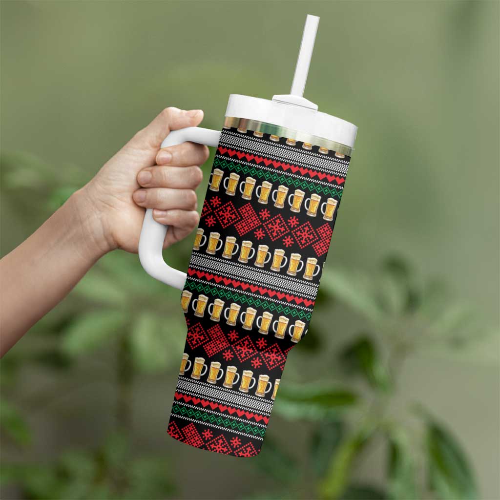 Santa Hold My Beer Christmas Tumbler With Handle with Beer Mugs and Holiday Pattern - Wonder Print Shop