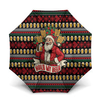 Santa Hold My Beer Christmas Umbrella with Beer Mugs and Holiday Pattern - Wonder Print Shop