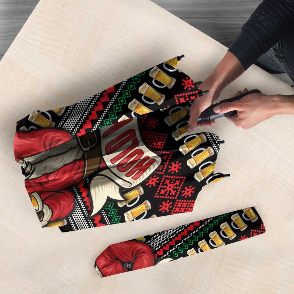 Santa Hold My Beer Christmas Umbrella with Beer Mugs and Holiday Pattern - Wonder Print Shop
