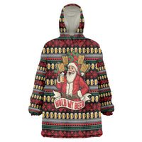 Santa Hold My Beer Christmas Wearable Blanket Hoodie with Beer Mugs and Holiday Pattern - Wonder Print Shop