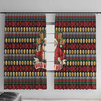 Santa Hold My Beer Christmas Window Curtain with Beer Mugs and Holiday Pattern - Wonder Print Shop