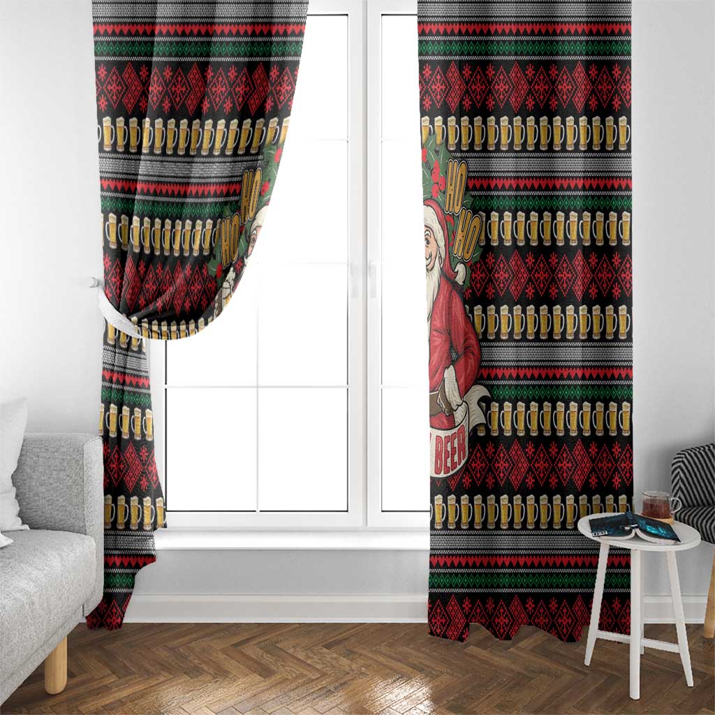 Santa Hold My Beer Christmas Window Curtain with Beer Mugs and Holiday Pattern - Wonder Print Shop