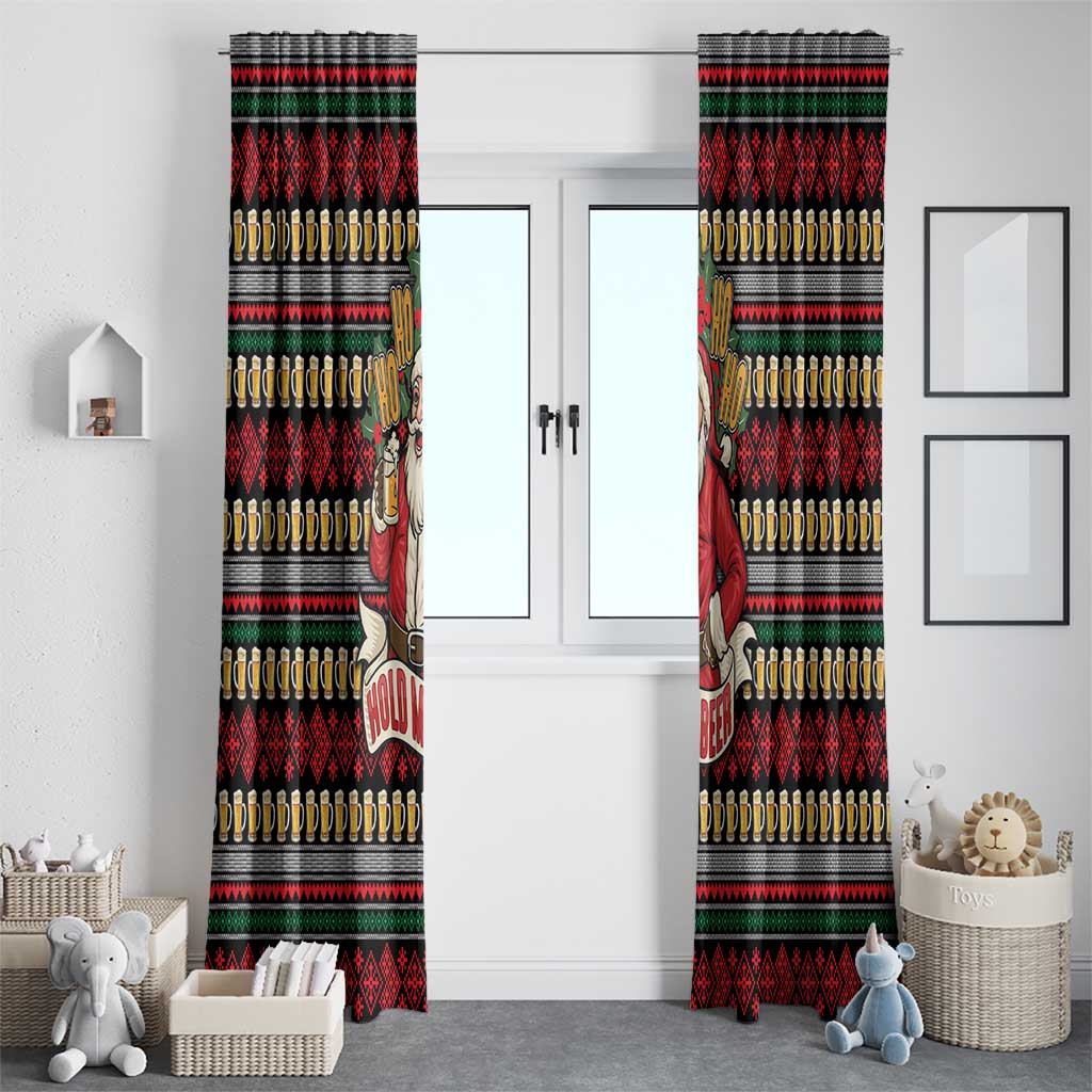 Santa Hold My Beer Christmas Window Curtain with Beer Mugs and Holiday Pattern - Wonder Print Shop