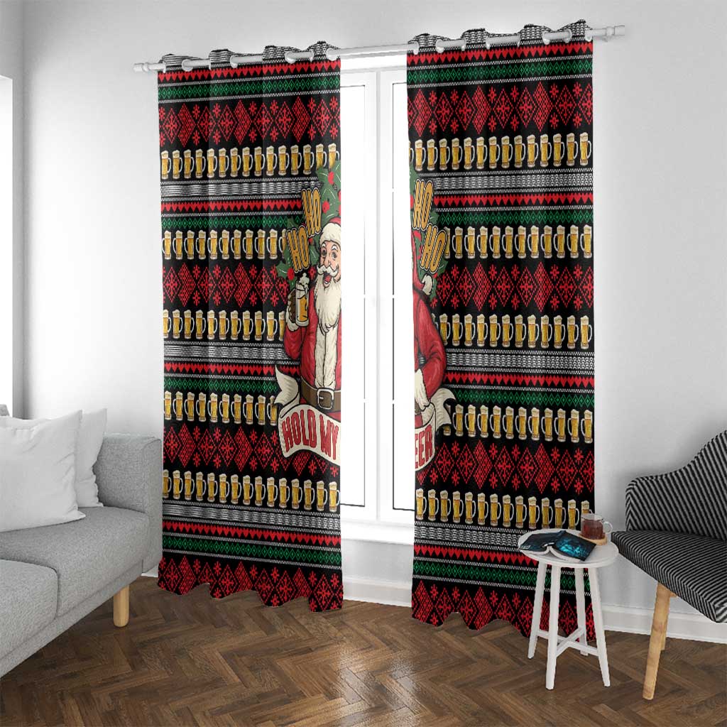 Santa Hold My Beer Christmas Window Curtain with Beer Mugs and Holiday Pattern - Wonder Print Shop