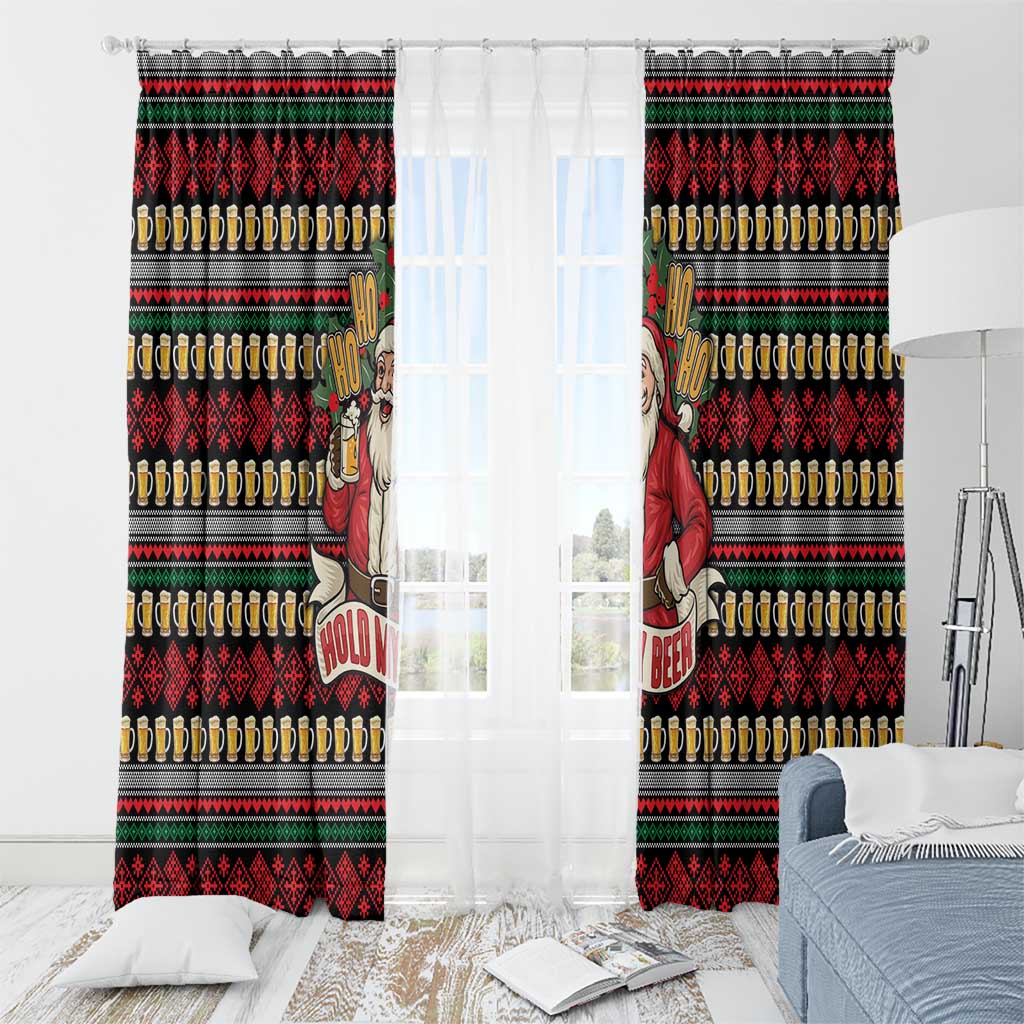 Santa Hold My Beer Christmas Window Curtain with Beer Mugs and Holiday Pattern - Wonder Print Shop