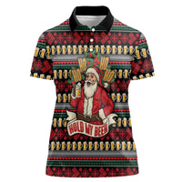 Santa Hold My Beer Christmas Women Polo Shirt with Beer Mugs and Holiday Pattern - Wonder Print Shop