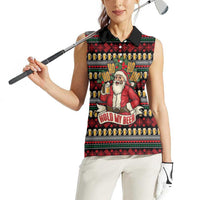 Santa Hold My Beer Christmas Women Sleeveless Polo Shirt with Beer Mugs and Holiday Pattern - Wonder Print Shop
